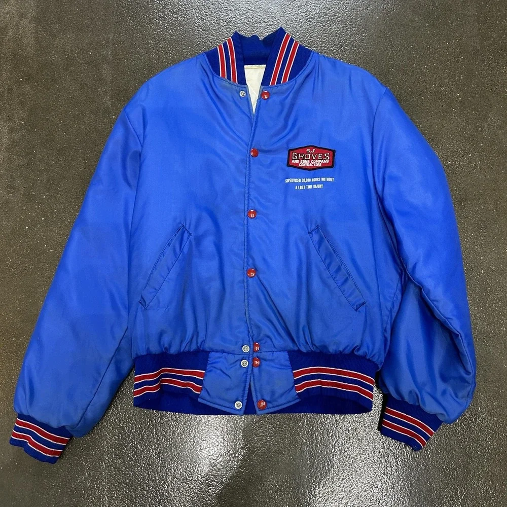 Vintage Holloway Jacket Mens Medium Blue Satin Bomber SJ Groves‎ Workwear 80s